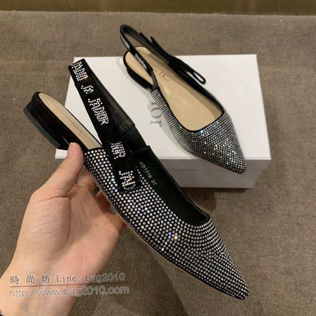 DIOR女鞋 迪奧2021專櫃新款J’ADIOR織帶尖頭涼鞋 Dior水鑽露跟涼鞋  naq1518